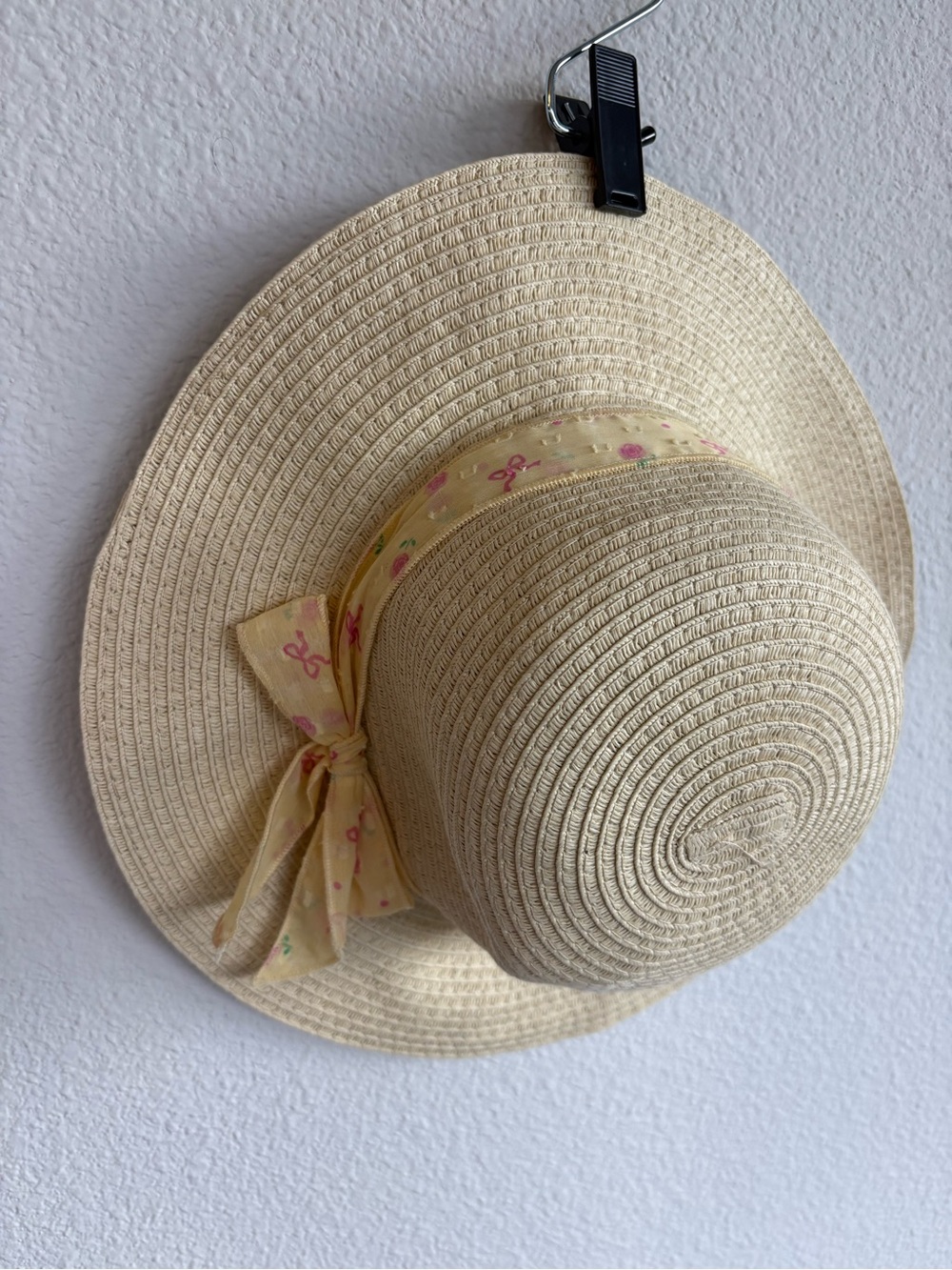Straw Wide-Brim Sun Hat with Yellow Ribbon